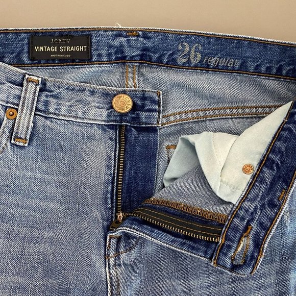 J. Crew Jeans 26 Regular Vintage Straight Slim Fit Cotton Medium Wash Distressed - Picture 4 of 12